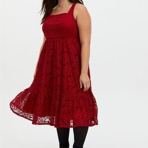 *NWT* TORRID Red Midi Lace Square Neck Skater Dress Size 22
